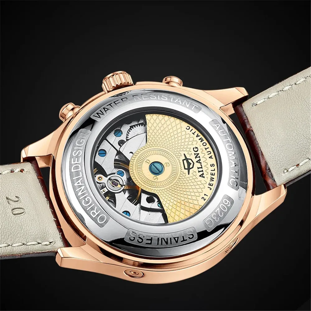 AILANG GMT Multiple Time Zone Moon Phase Automatic Mechanical Men Watch Fashion Stainless Steel Sports Watches Mens Reloj Hombre