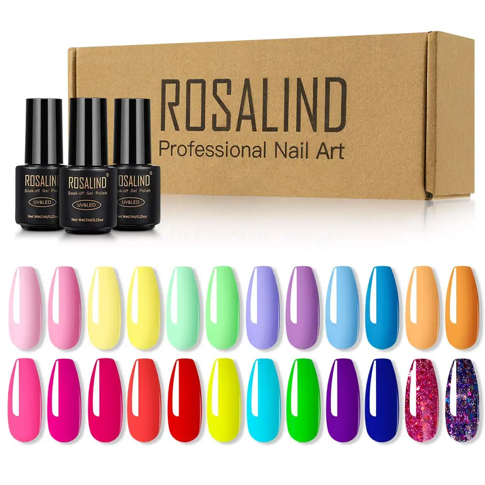 

ROSALIND Gel Set Nail Polish Kit For Manicure Glitter Gel Varnishes Kit 7ml Semi Permanent Soak Off UV Hybrid Lacquer Nail Art