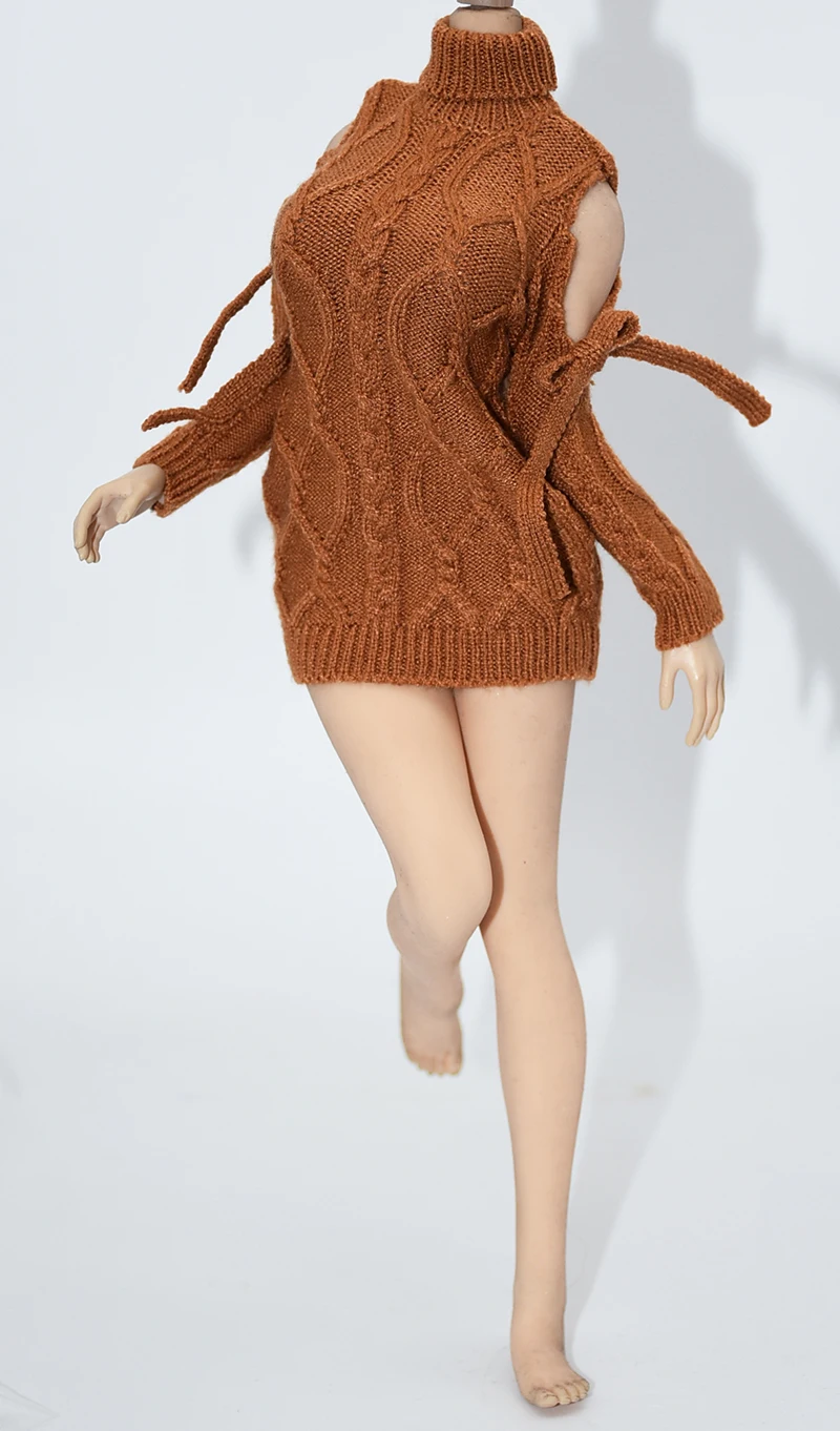 1/6 Sscale female clothes long off-the-shoulder sweater pink white brown for 12 inches action figure dolls