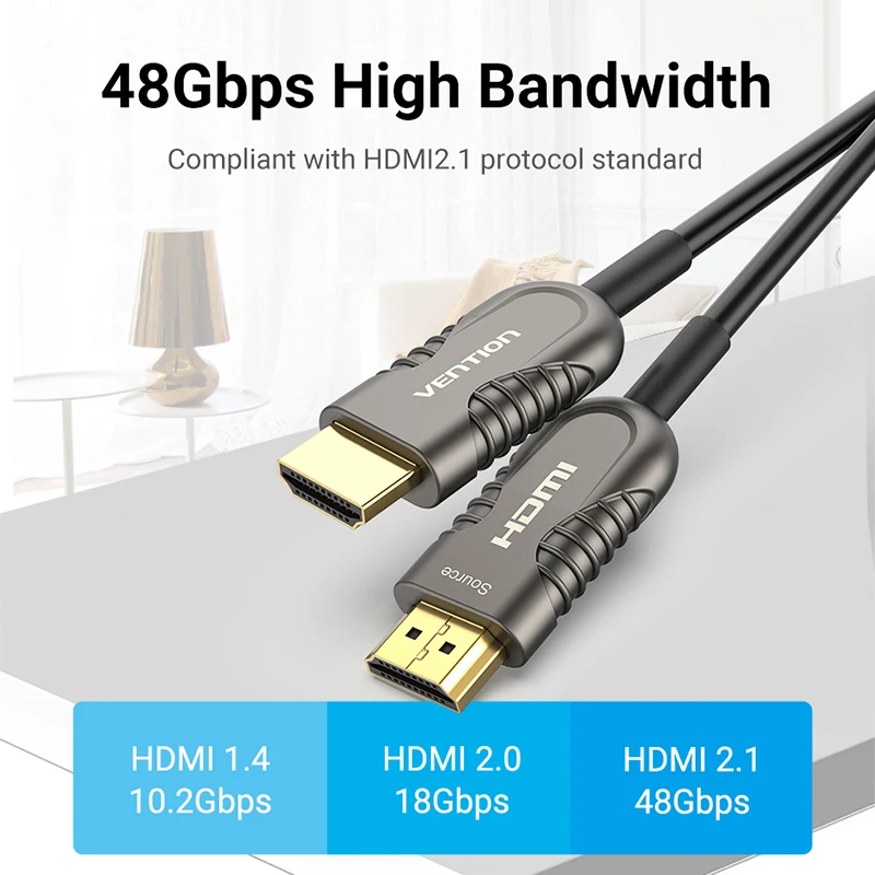Vention – Câble HDMI 2.1 en fibre optique 8K 48Gbps pour projecteur PS4, cordon de transmission de données ultra haute vitesse, accessoire électronique pour HDTV et boîtier PS4/3