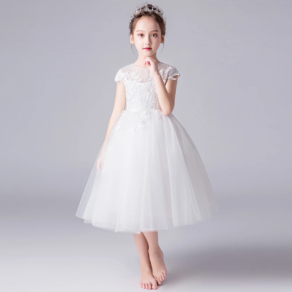 Abiti da festa di compleanno per ragazze estive abito elegante per bambini fiore abito da principessa bianco robe de soirée de mariage