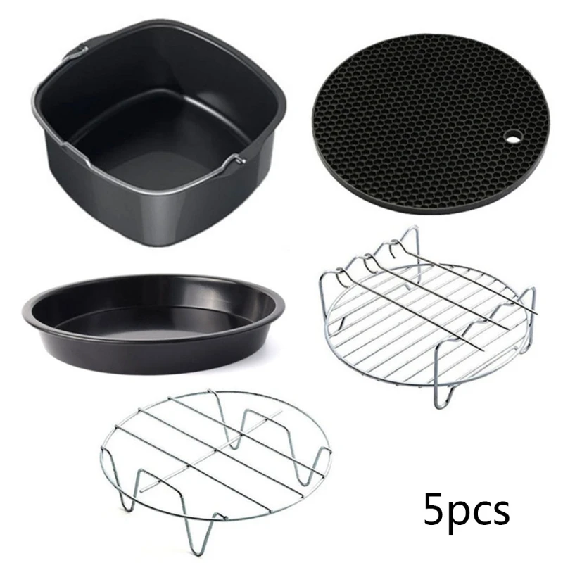 Freidora de aire cuadrada de 6 pulgadas, cubo para hornear pasteles, accesorios para el hogar, suministros de Bar de cocina, juego de utensilios de cocina práctico, 5 uds.