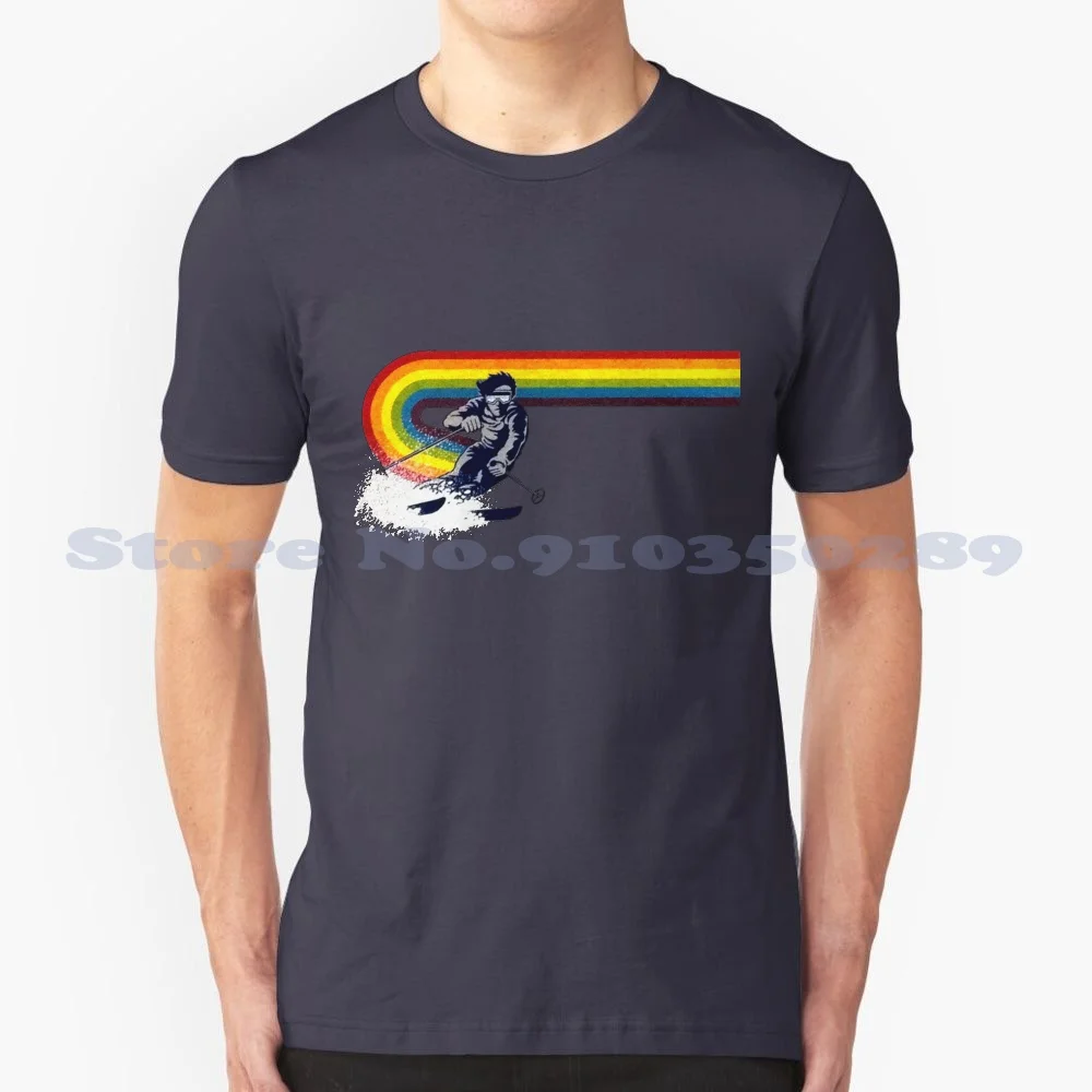 Suede Vintage Ski Rainbow 100% Cotton T-Shirt Suede Vintage Rainbow Skiing Skier Velvet Retro Slopes Powder Whistler Aspen