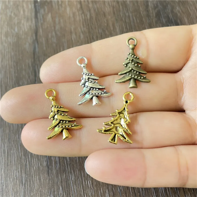 Charms Christmas Tree Holiday Metal Pendant for Jewelry Making DIY Bracelet Necklace Accessories Celebration