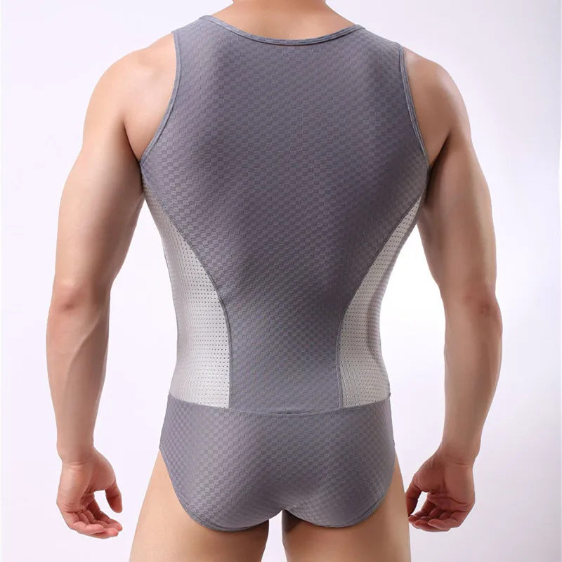 Bodysuit Men Ice Corset High Elasticity One-piece Clothing Shapers Breathable Slim Corrective Body Sculpting Pulling Underwear