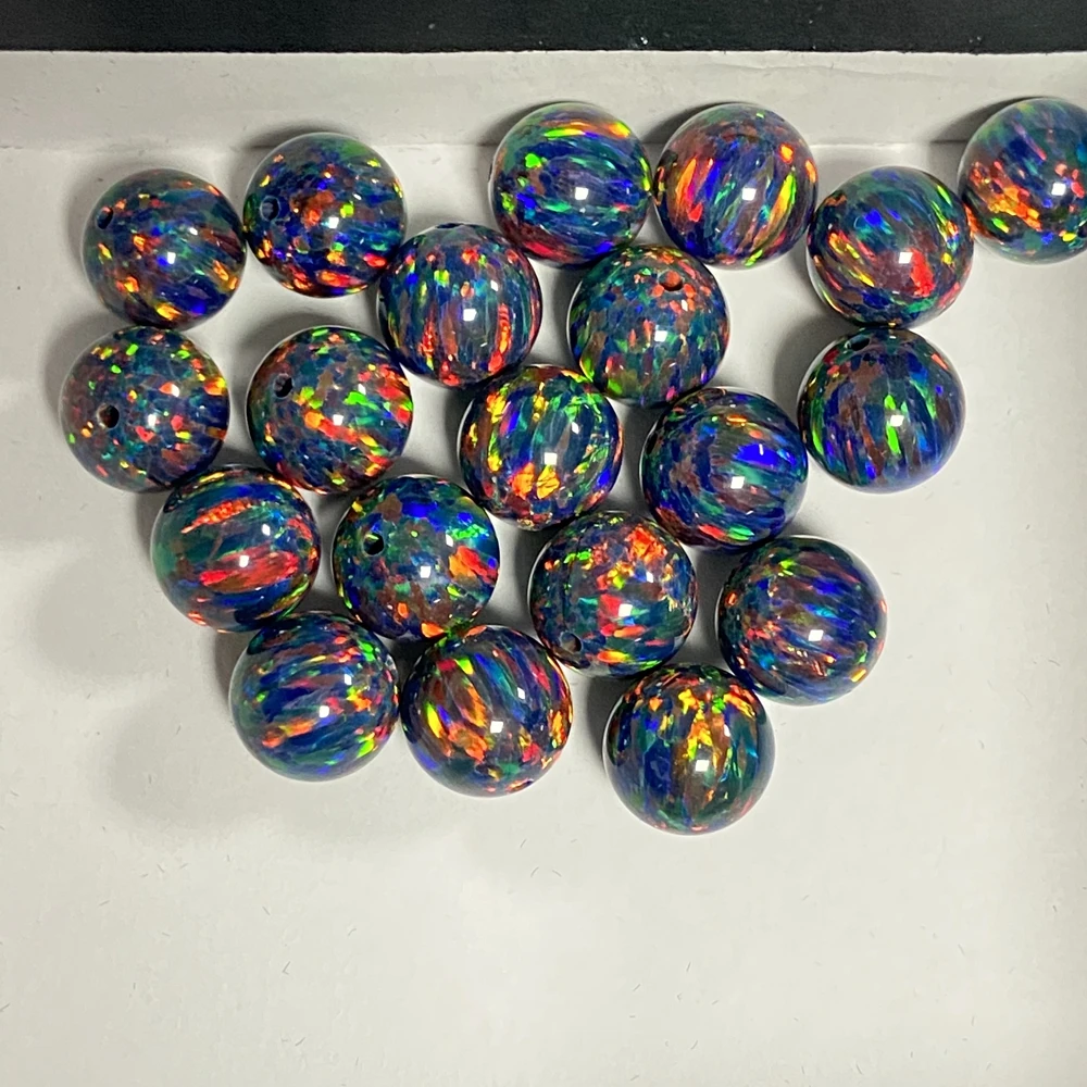 Meisidian Lab Created 4mm 6mm 8mm Full Drilled Hole Loose Stone Black Opal Beads Pirce Per Grams