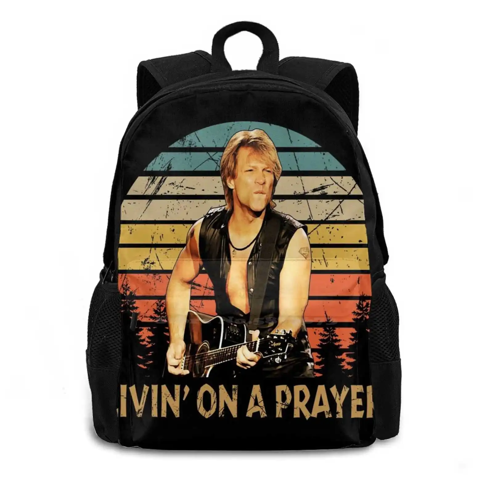 Living On Prayer Vintage Wanted Dead Or Alive Bon Shirt Jovi Gift For Fans And Lovers Backpack For Student School Laptop Travel