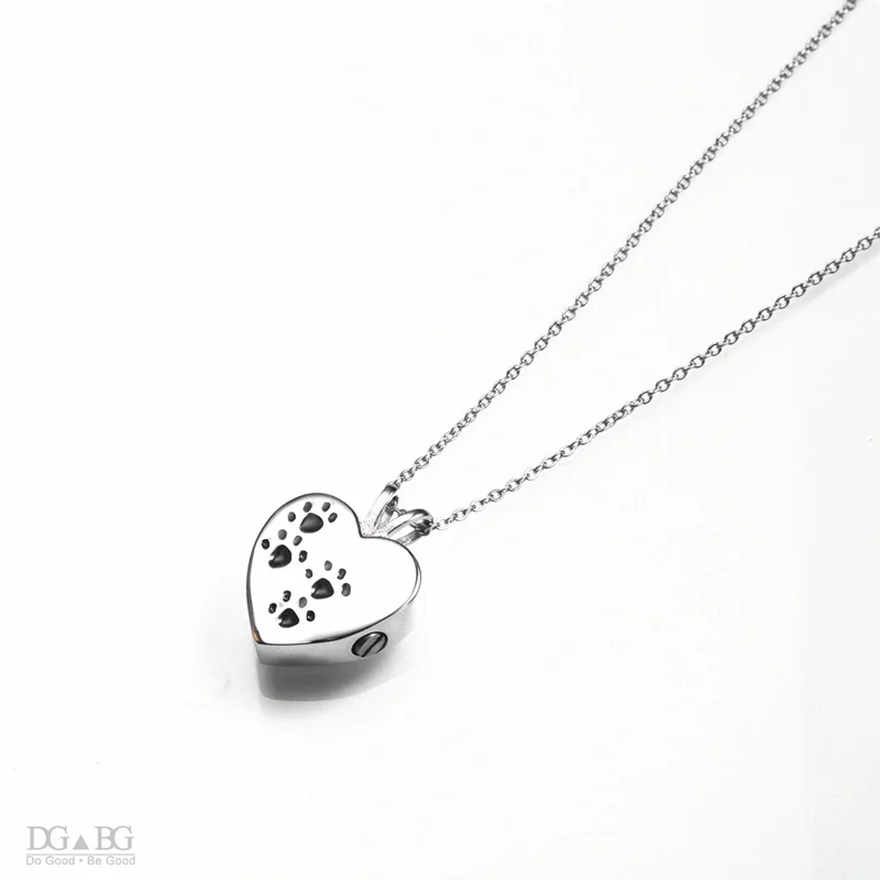 Keepsake Heart Pet Urn Titanium Steel Openable Locket dog Caskets cat Memorials Pendant Ash Cremation Holder Paw Print Necklace