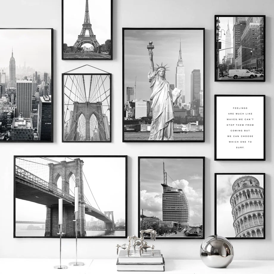 Statue of Liberty Bridge Paris Tower Wall Art Canvas Painting Vintage Nordic Posters And Prints Wall