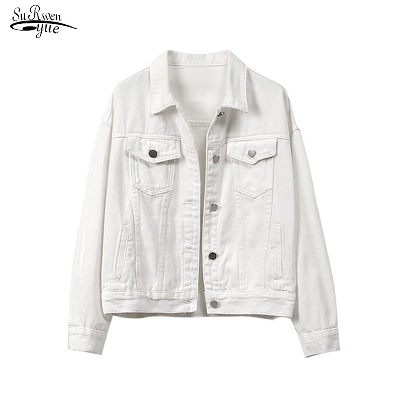 Korean Jean Jacket Clothing 2021 Spring and Autumn Clothes Women Denim Jacket White Coats Female Short Loose Ladies Tops 11994