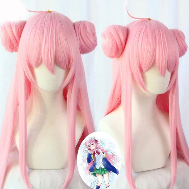 

Anime Happy Sugar Life Satou Matsuzaka Long Straight Hair+ Buns Pink Wig Halloween Cosplay+wig Cap