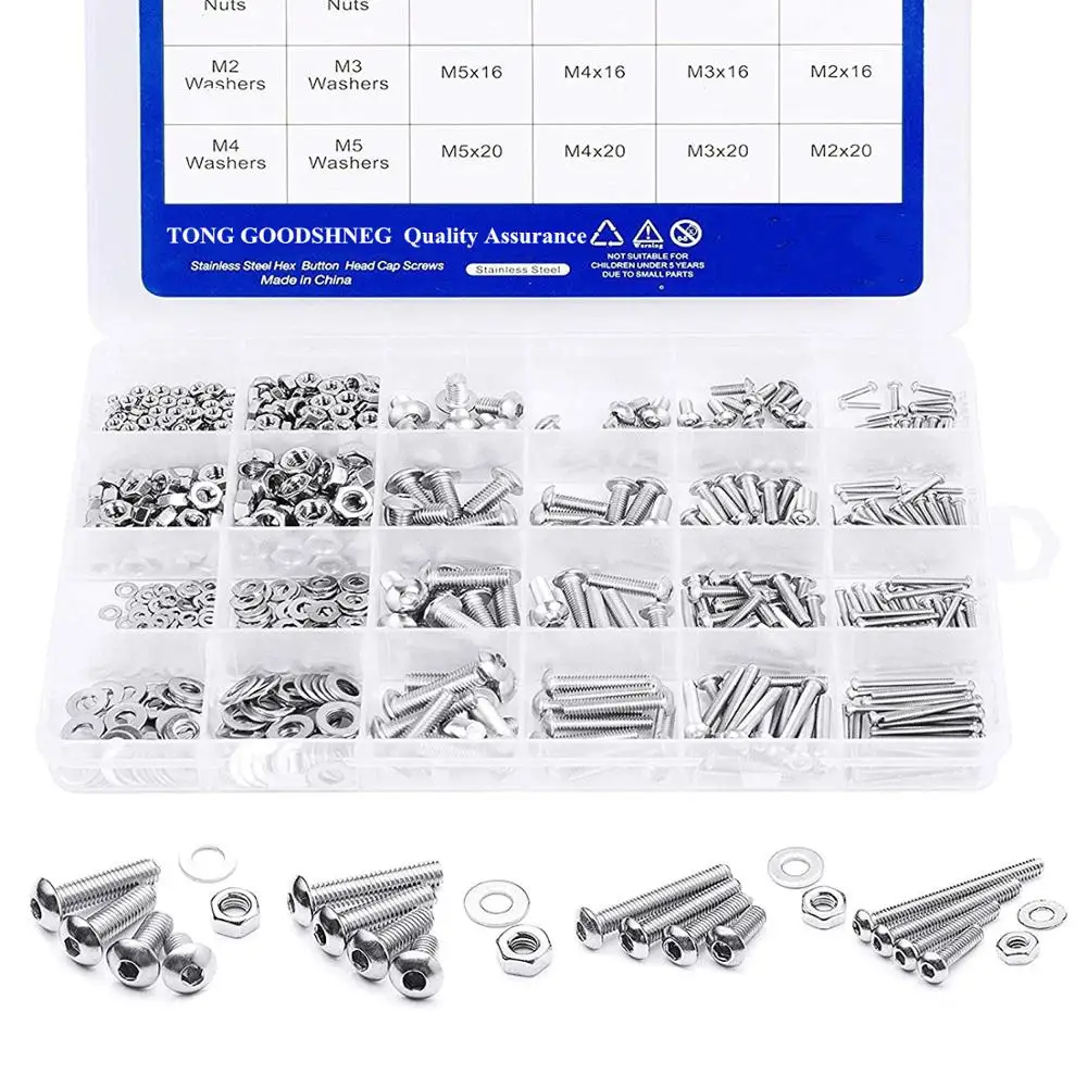 Hex Socket Head Cap Screw Set M2 M3 M4 M5 Stainless Steel Hexagon Flat Round Cap Head Screw Kit Assortment Homemade,Woodwork