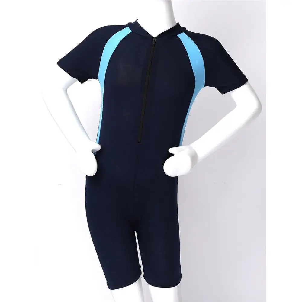 Wetsuits Girls Swimwear Short Sleeves Kids One Piece Bathing Suit Zippered Shorty Wetsuit Childen Rash Guards Beach Swimsuits