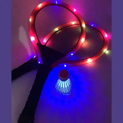 가족 엔터테인먼트 야외 야간 조명 훈련 LED 배드민턴 라켓 세트, 실내 야외 스포츠 배드민턴 액세서리