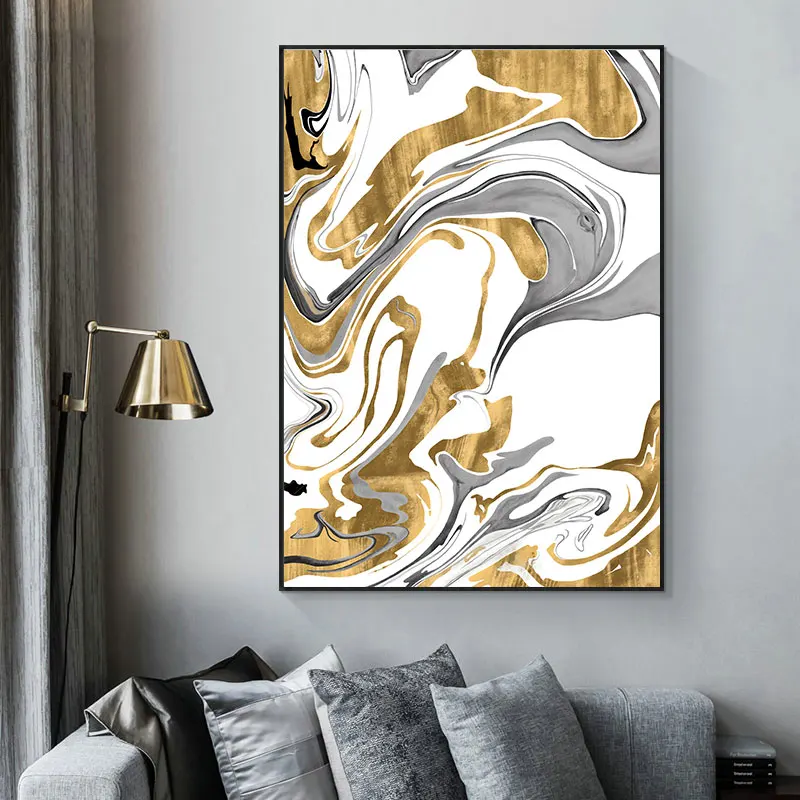 Modern Gold & White Nordic Aesthetic Canvas Painting - Room Decor Big Poster Wall Art for Home Decor - Shopify Dropship Friendly