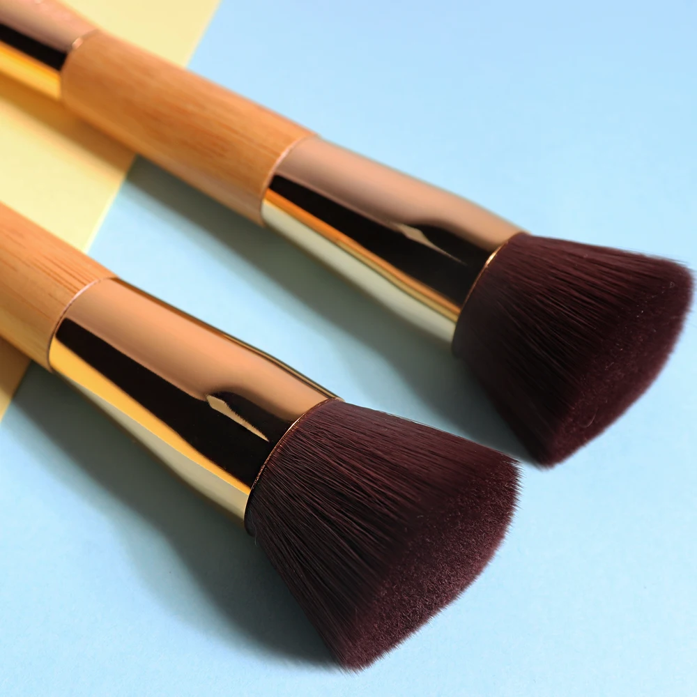 Double Ended Makeup Brush Bamboo Angled Contour Brush Precision BB Cream Liquid Foundation Makeup Brushes Gold