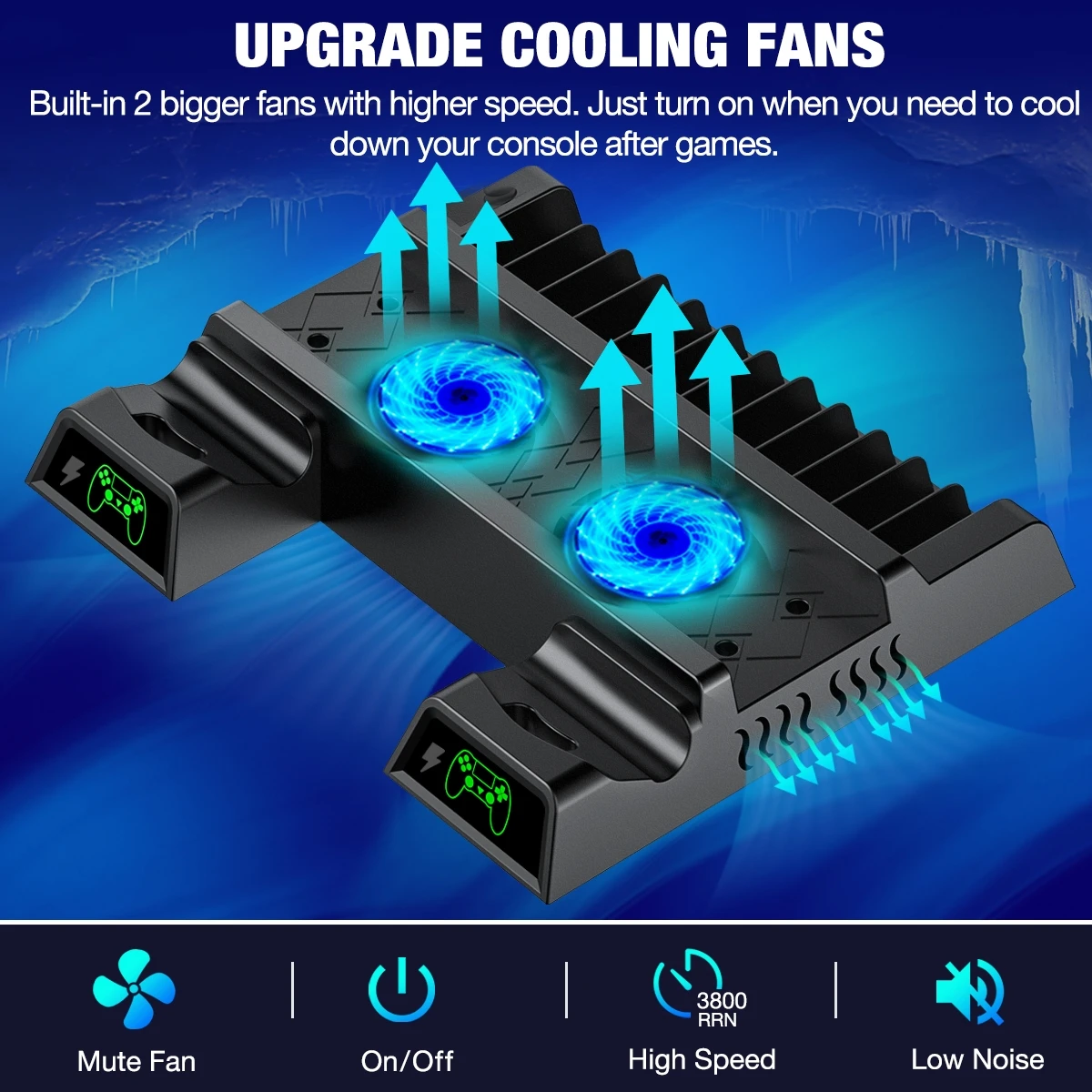 Per PS4 Slim/PS4 Pro/PS4 supporto verticale con ventola di raffreddamento stazione di ricarica a doppio Controller per Playstation 4 per accessori PS4