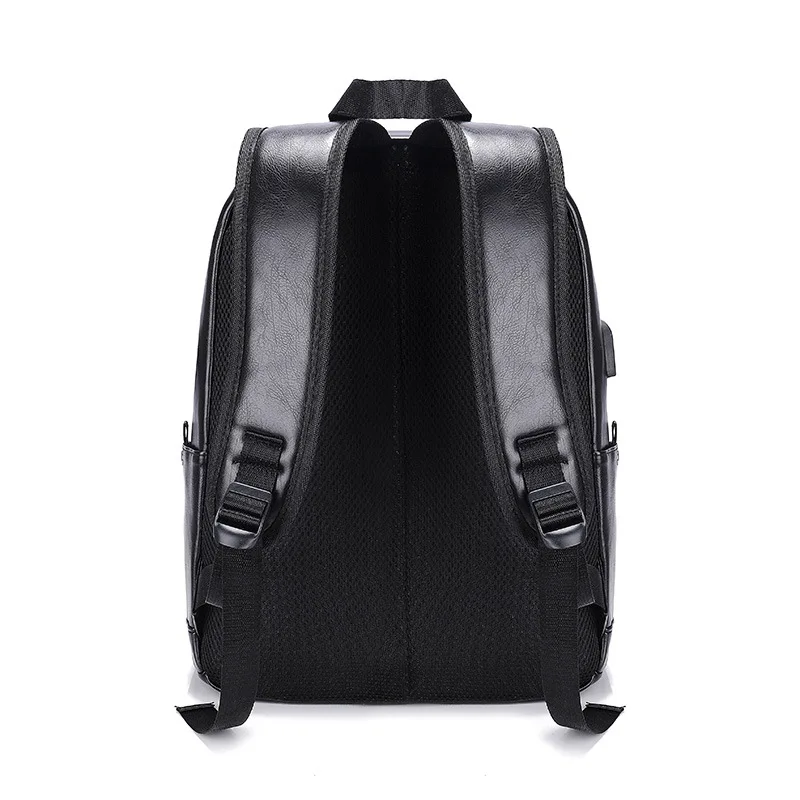 Men Leather Backpack USB Charging Anti-theft Large Boy Schoolbag Travel Bag School Backpack Black Bagpack