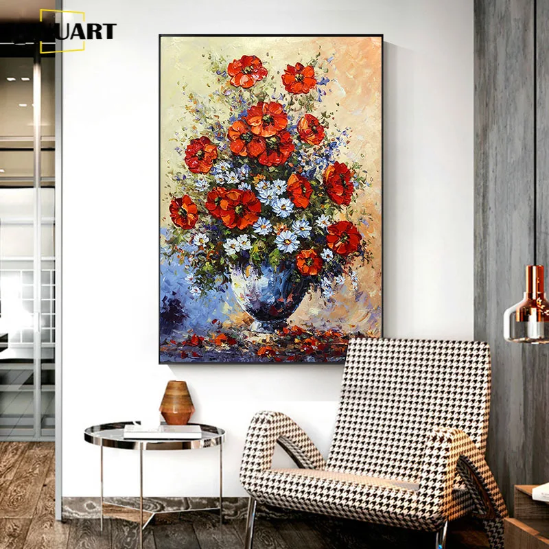 Oil Painting On Canvas Handmade Flowers Painting Decor Living Room Home On Canvas Painting Flower Wall Art Hand Painted Unframed