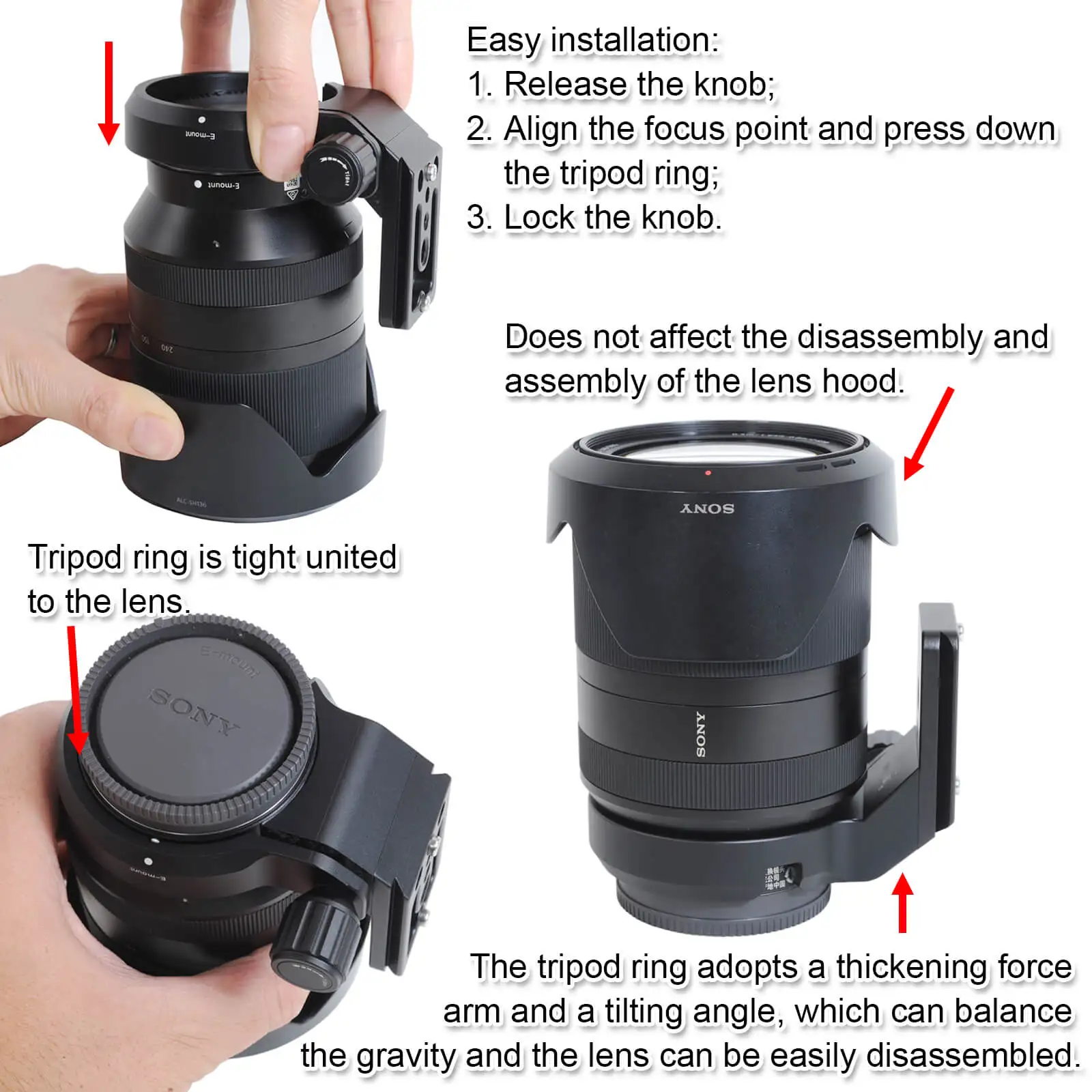 Lens Collar Tripod Mount Ring for Sony FE 16-35mm f/2.8 GM, Sony FE 16-70mm f/4 ZA OSS, Sony E PZ 18-105mm f/4 G OSS Lens