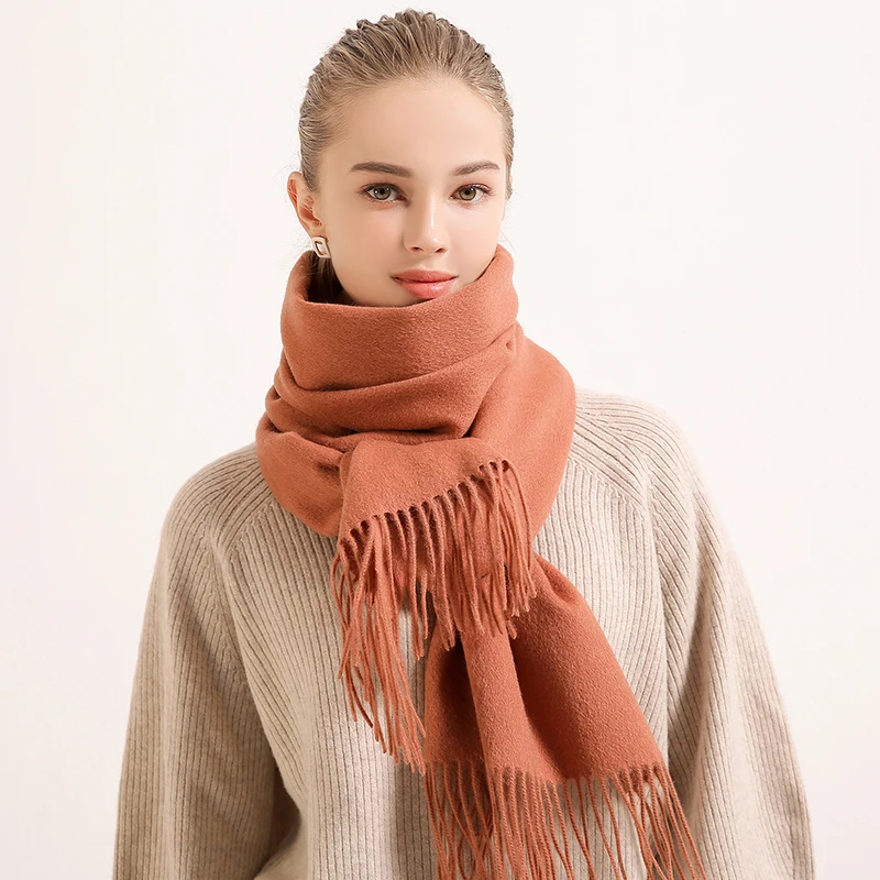 100% Zuivere Wol Sjaal Vrouwen Winter Solid Dark Rode Wollen Sjaals En Wraps Voor Dames Pashmina Tassel Kasjmier Sjaals Foulard femme