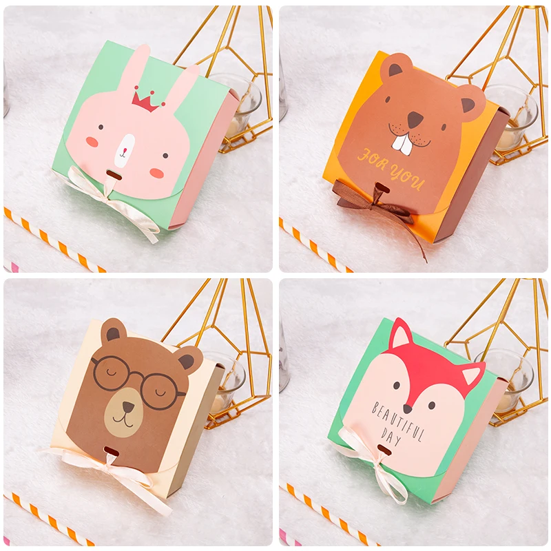 

2 size Fox Rabbit Bear Mole Candy Cookie Paper Box Birthday Baby Shower DIY Handmade Gift Packaging 100pcs/lot