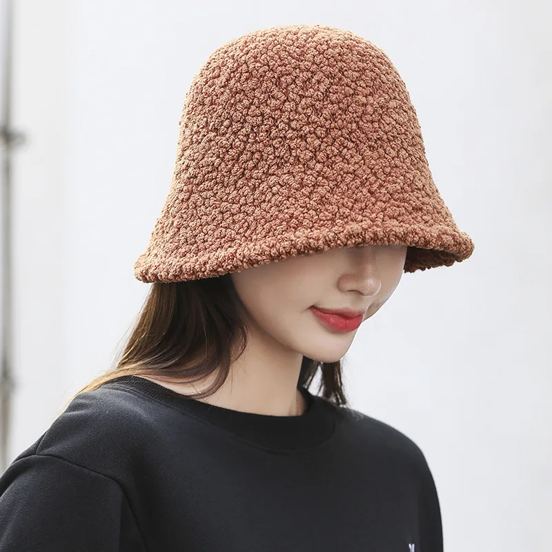 MAXSITI U Solid Soft Warm Imitation lamb Wool Bucket Hat Women winter Fashion Versatile Knitted Basin Cap Harajuku Fishing Hats