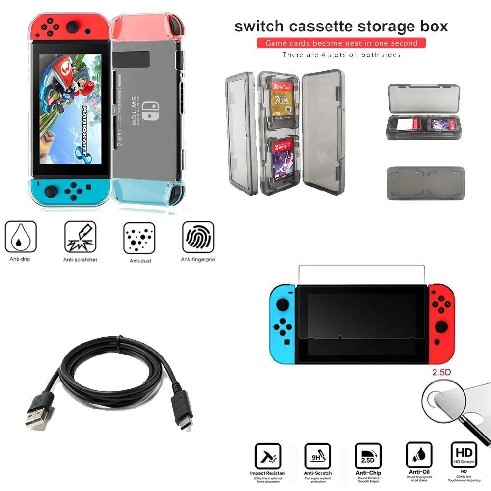 Juego de accesorios para Nintendo Switch, bolsa de transporte de viaje, Joy-Con, funda protectora de pantalla, caja de tarjeta, Cable de carga