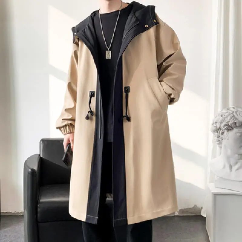 2023 Spring Long Style Coat Men\'s High Quality Casual Trench Coat Casual Hoooded Jackets Men\'s Clothing Windbreakers Waterproof