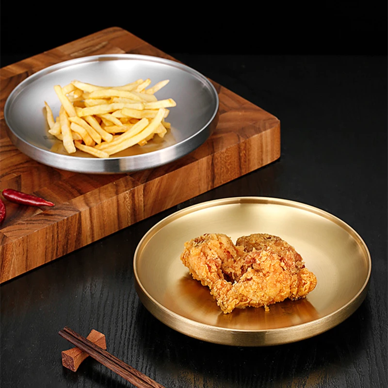 

Двухслойные обеденные тарелки из нержавеющей стали, подставка под Западный стейк, посуда для рамен, кухонная посуда