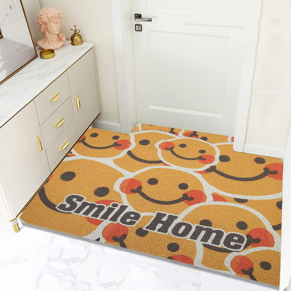 Doormat Fun Greeting Mat, Smile,Outdoor Entrance Rug Heavy Duty Welcome Mat, Non Slip Rubber Low Profile Carpet for Garage