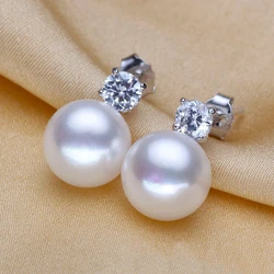 Hot Sale Pearl Stud Earrings AAAA Natural Freshwater Pearl 925 Sterling Silver Earrings For Women Fashion Korea Jewelry Gifts