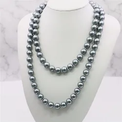 8 10 12mm Round Silvercolor Gray Long Pearl Shell Necklace Women Hand Made Jewelry Making Accessory Gifts For Mothers 36inch