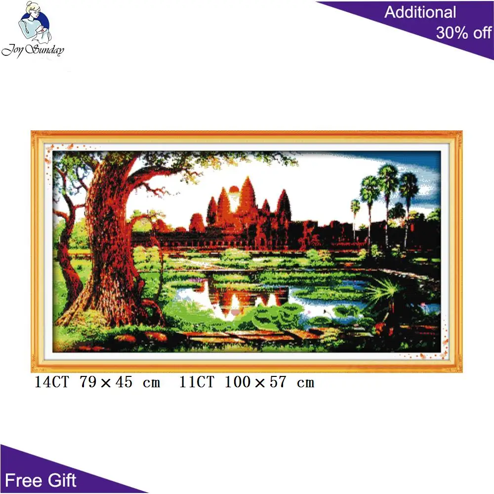 Angkor Wat Sunrise Needlepoints Embroidery Cross Stitch Kits, Counted and Stamped Home Decor F450