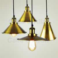 Quality Antique Brushed Gold Brass Metal Industrial Pendant lights Vintage Ceiling mounted Iron Loft hanging Lamp Fixture