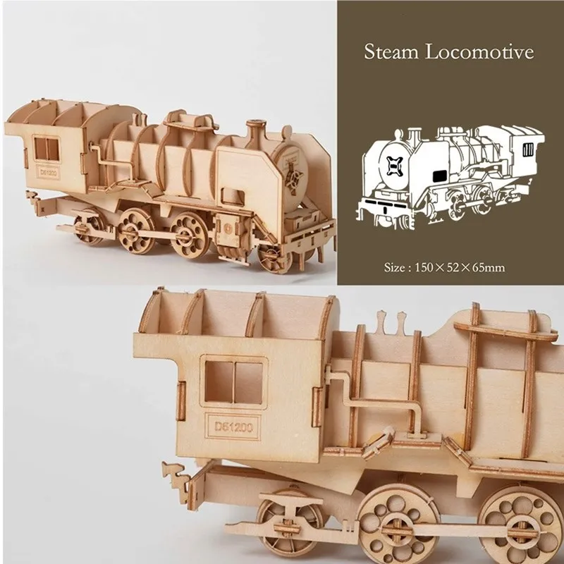 Juguete de locomotora de vapor de barco de vela de corte láser, rompecabezas de madera 3D, Kits de madera, decoración de escritorio para niños