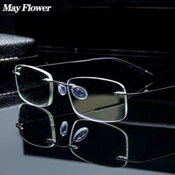 Titanium Alloy Rimless Reading Glasses Ultralight Square Flexible Presbyopic Eyewear Anti-Blue  Spectacles Eyeglasses  Unisex
