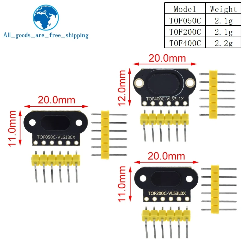 VL6180/VL53L0X/VL53L1X Time of Flight (ToF) Laser Ranging Sensor Module TOF050C TOF200C TOF400C 50CM/2M/4M IIC For Arduino STM32