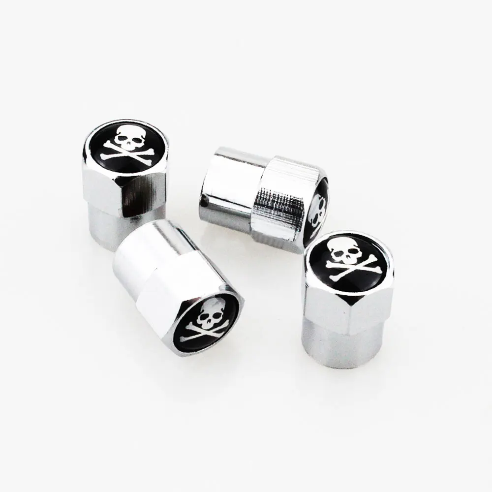 4Pcs/Set Classic SKULL Chrome Car Wheel Tire Valve Stem Cap For Car/Motorcycle,Air Leakproof And Protection Your Valv