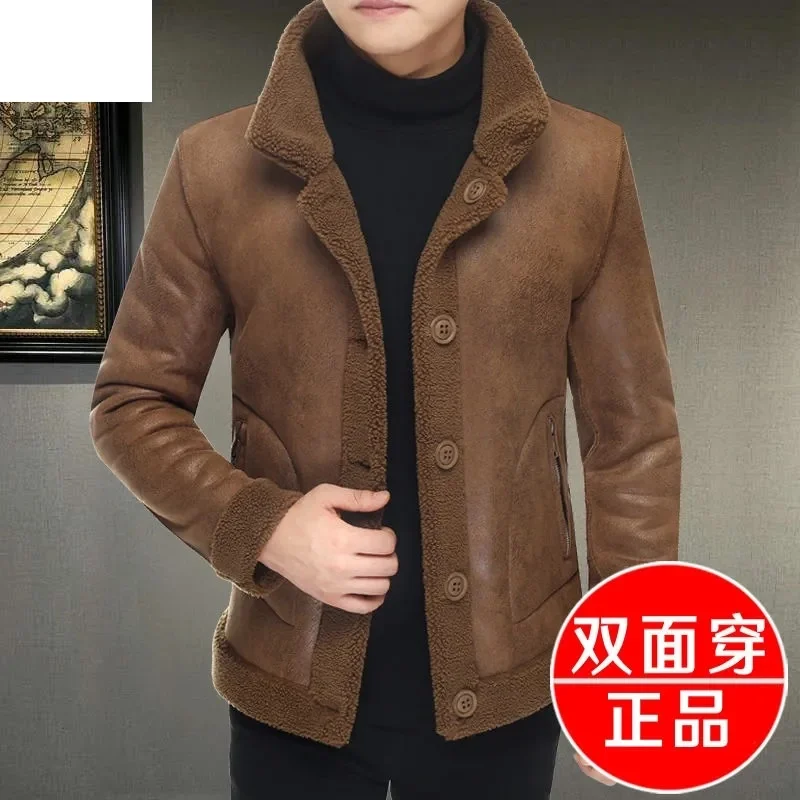 Men's Korean Lapel Loose Tops Velvet Thick Winter Clothes Men's Clothing 2022 Winter Slim Jacket Men's Two-sided Jacket A4