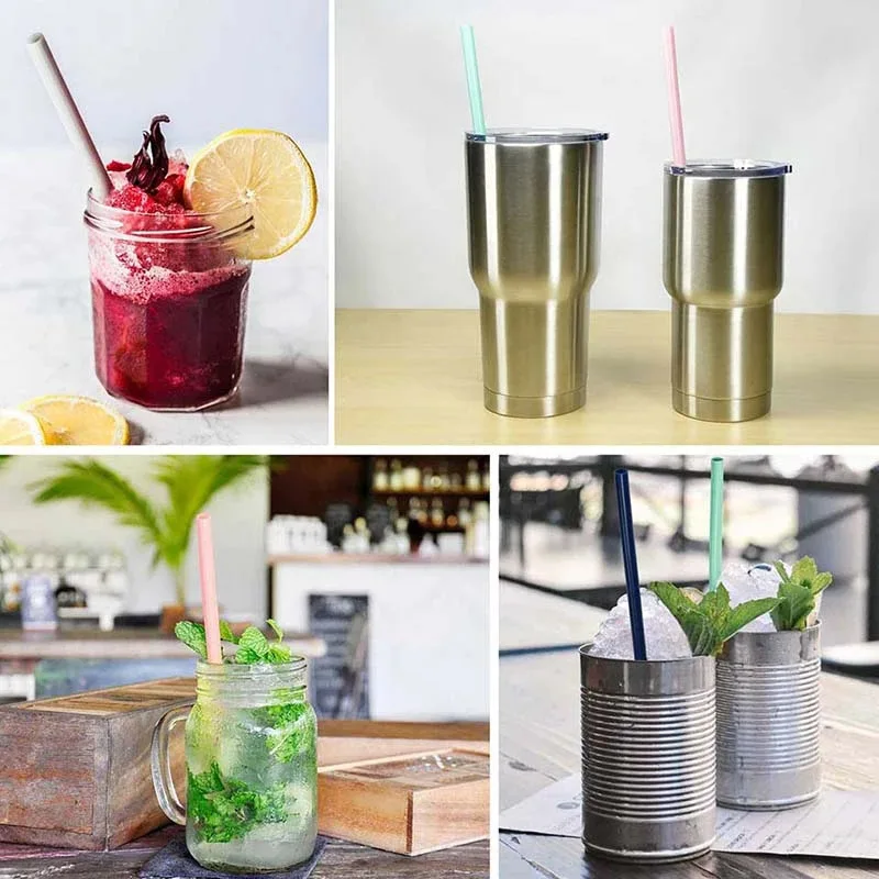 BOZZH 6Pcs Reusable Silicone Straw Drinking Straws With Cleaning Brush Environmental Protection Straws Party BPA Free