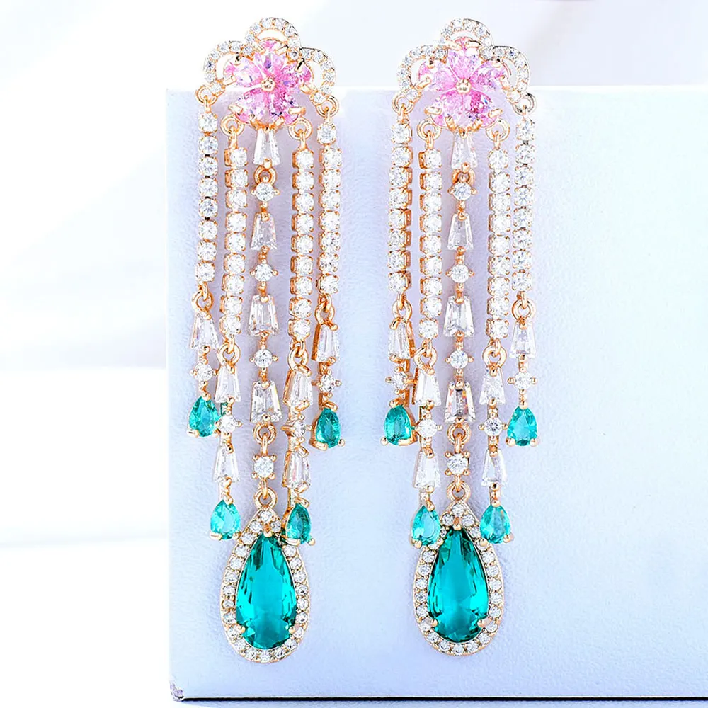 

GODKI Iced out Waterdrop Earrings For Women Wedding Miami Prong Cuban Chain Link Cubic Zirconia CZ Earrings Set Hip Hop Chains