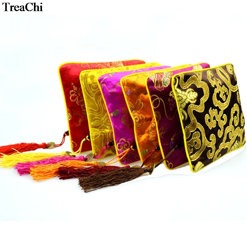 Charm Chinese Style Retro Tassel Silk  Jewelry Storage Bag  Zipper Ring Necklace Bangle Coin Organizer Gift Pouch Travel Bag