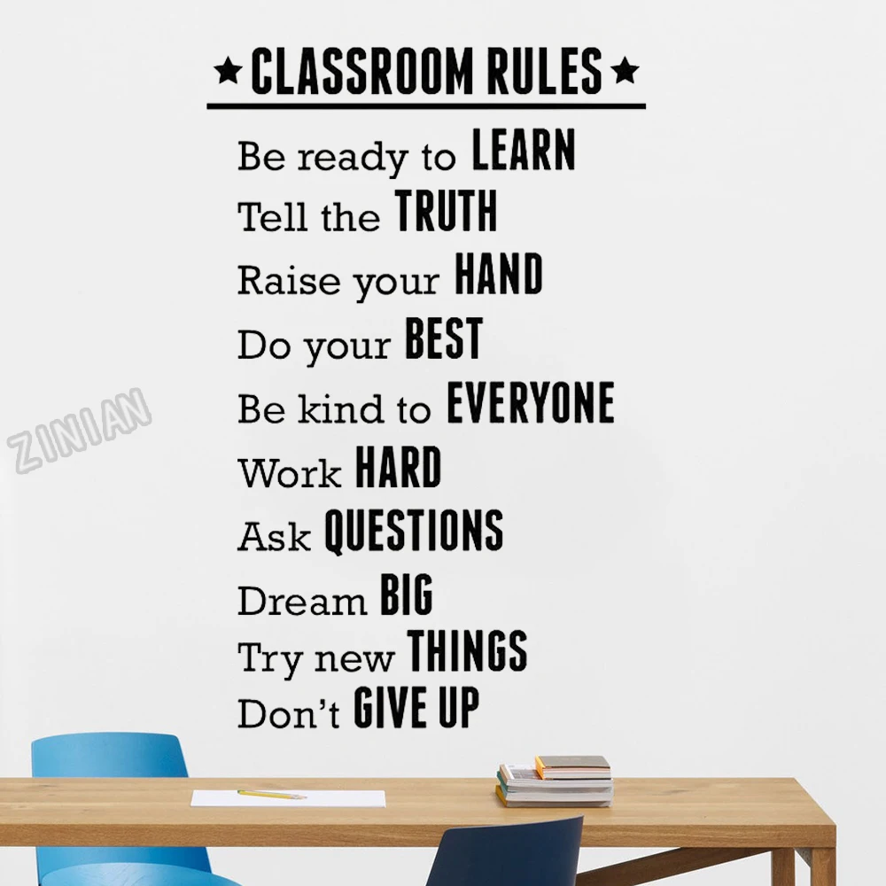 Classroom Rules Wall Sticker For School Vinyl Study Room Decoration Wall Paper English Words Wall Decals Adornment Art Y193