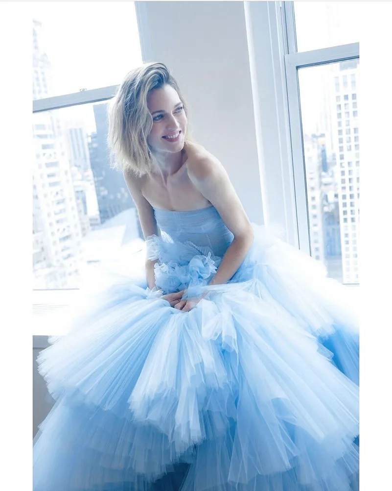 New A Line Prom Dress Blue Elegant Tiered Tulle Women Formal Dress Long Celebrity Dress Prom Party Gowns