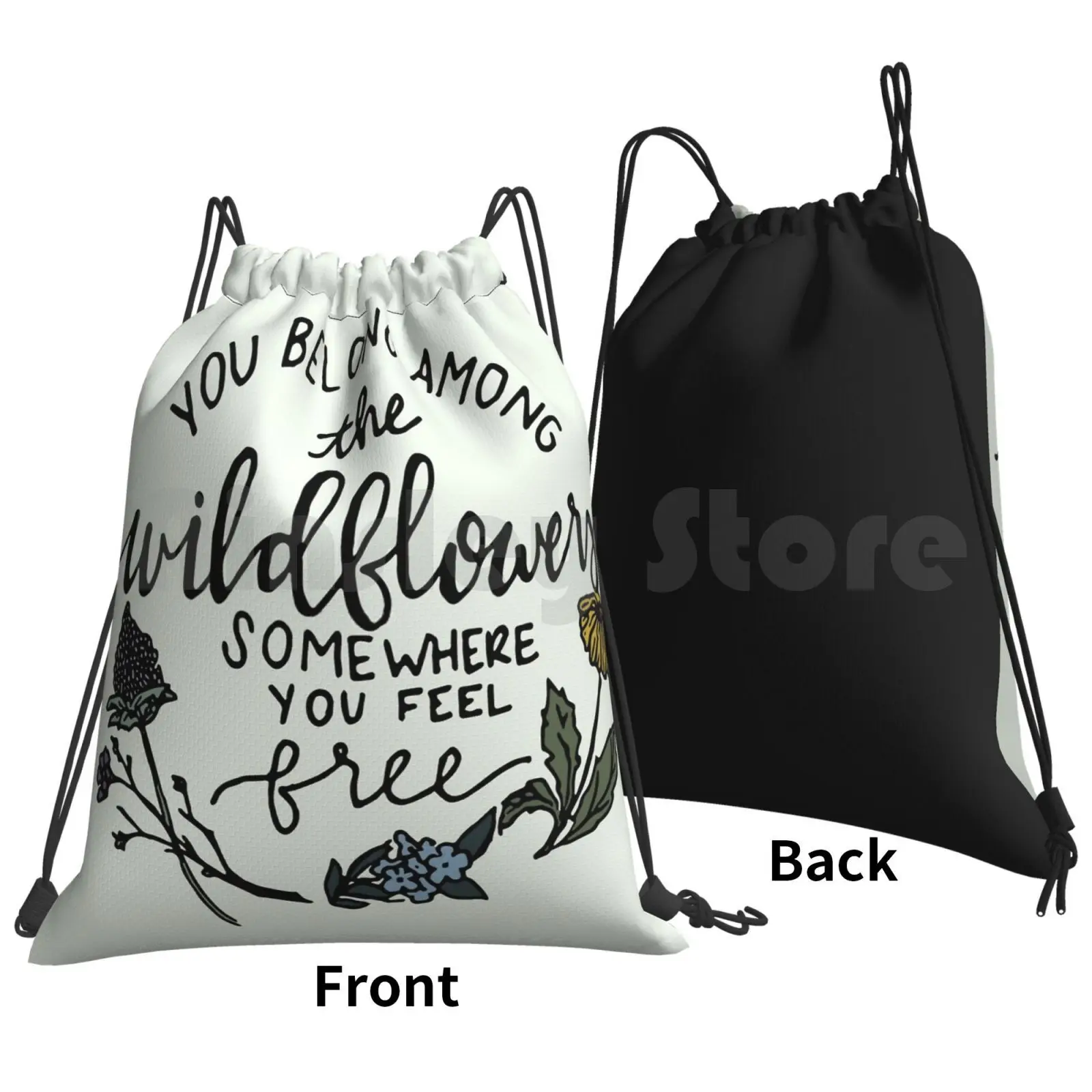 Among The Wildflowers Backpack Drawstring Bags Gym Bag Waterproof Music Lyrics Classic Wildflowers Flowers Pretty Floral