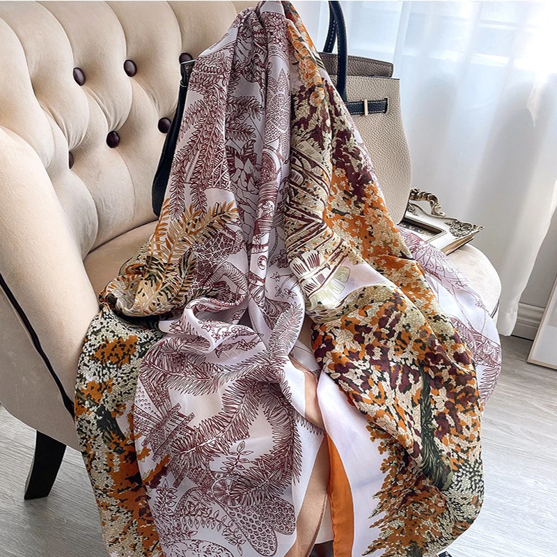 180*90cm New Style Silk Scarves Women Office Lady Large Party Fashion Print Beach Hijab foulard bandanna muffler shawl pareo