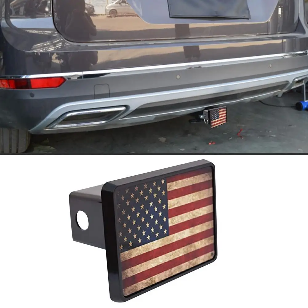 Trailer Hitch Cover 2 Inch Tow Rear Receivers Hook Protective Cover American Flag Pattern Texture Emblem For Trucks Su-v Je-ep