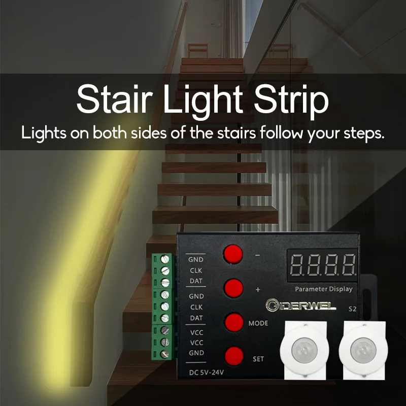 led stair light strip com sensor de movimento escurecimento pir streamline sob o gabinete enderecavel home decor siga a passo dc 24v 01