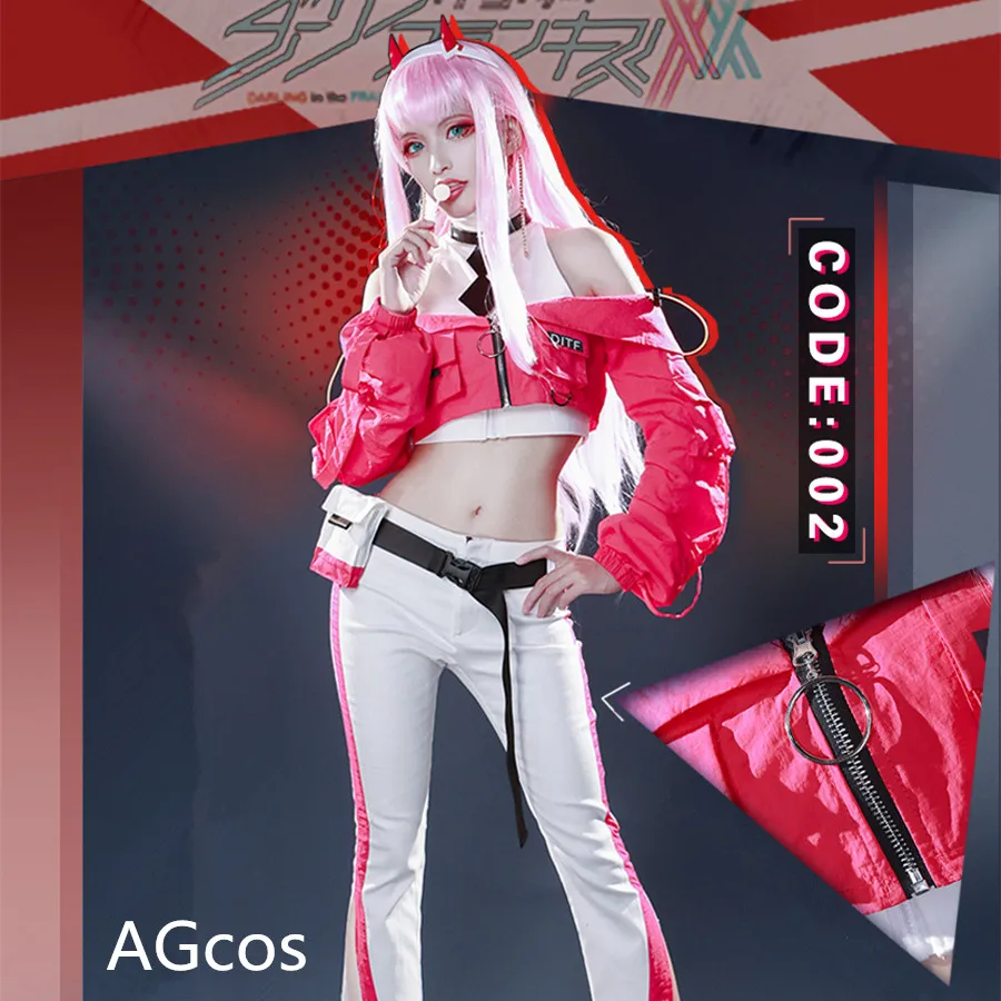 

Костюм для косплея AGCOS DARLING in the FRANXX 02 Zero Two, повседневные Костюмы, топ + брюки